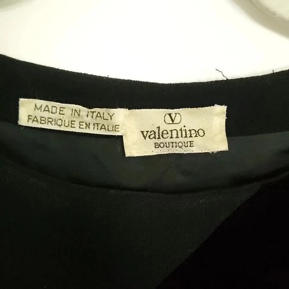 Valentino Boutique Vintage Dress Black Sz 38 US 4 Velvet & Wool Long Sleeves - Picture 3 of 16